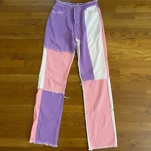Shein Pink & Purple Color Block Denim